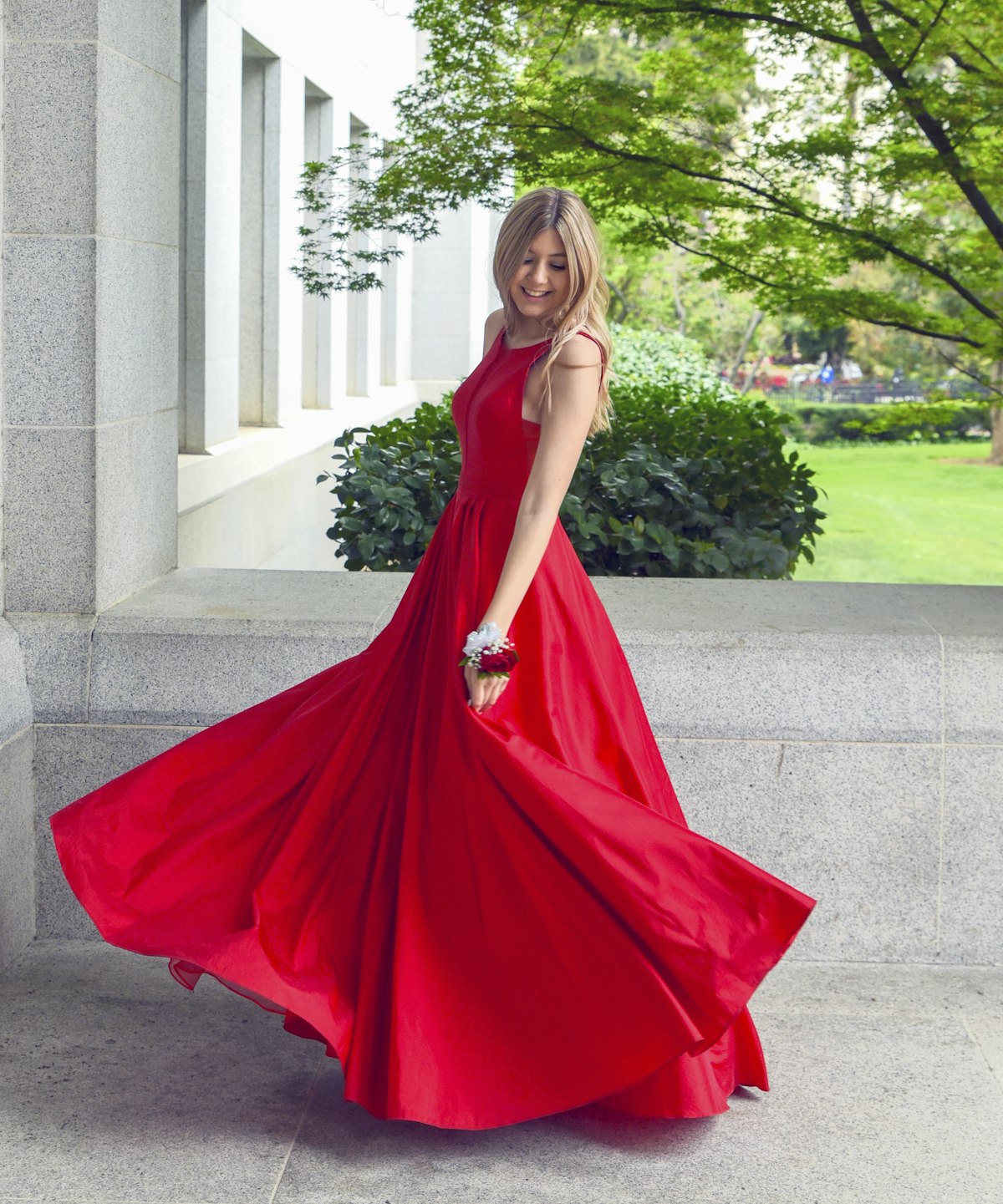 Elegant dress hanging showing professional care for delicate garments